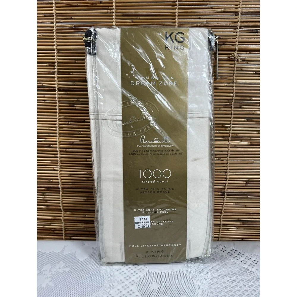 Wamsutta Dream Zone 2 Pillowcases 1000 Thread Count Pima Cotton StripeIVORY KING